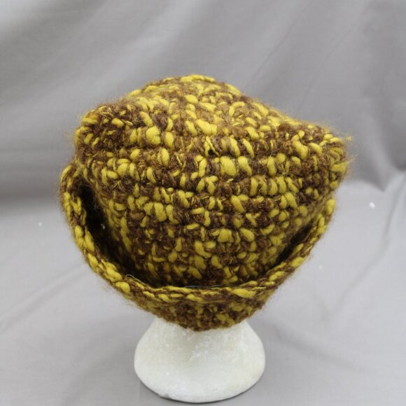 Vintage Wool Winter Hat - Brown and Yellow by Twigedior - Adult One Size - Picture 3 of 7